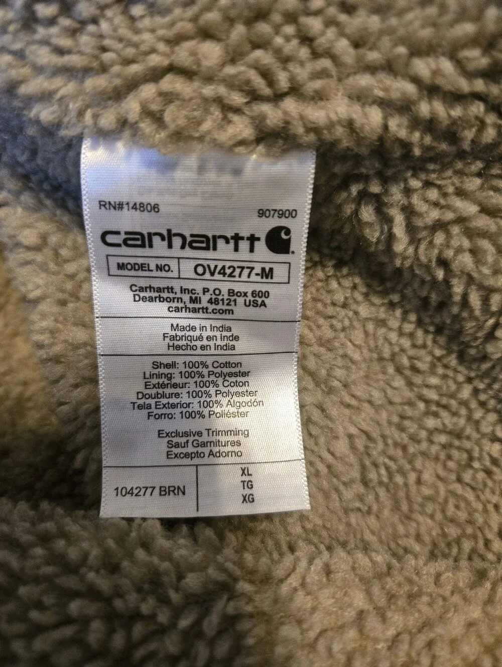 Carhartt Mens XL Loose Fit Duck Sherpa Lined Mock Neck Vest